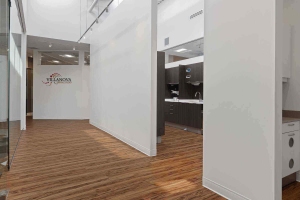 Hallway with modern kitchen inside Dental in Kanata, ON